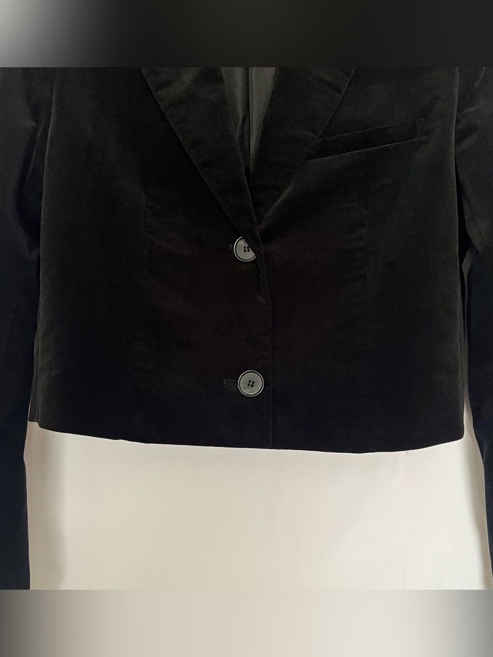 Zara Velvet Cropped Blazer Single Breasted Cotton Fully Lined Size Medium Black - Picture 3 of 16